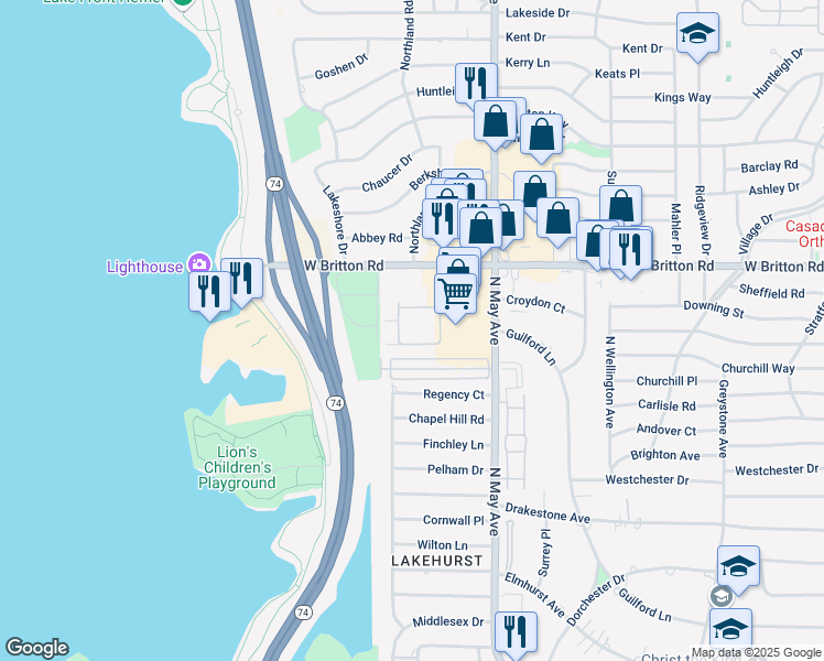map of restaurants, bars, coffee shops, grocery stores, and more near 3200 West Britton Road in Oklahoma City