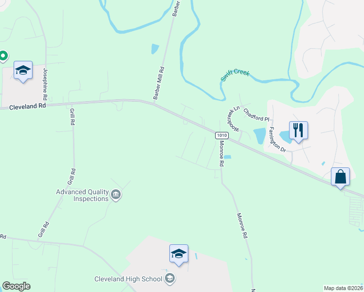 map of restaurants, bars, coffee shops, grocery stores, and more near 54 Gemith Court in Clayton