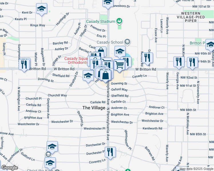 map of restaurants, bars, coffee shops, grocery stores, and more near 9201 North Pennsylvania Avenue in Oklahoma City