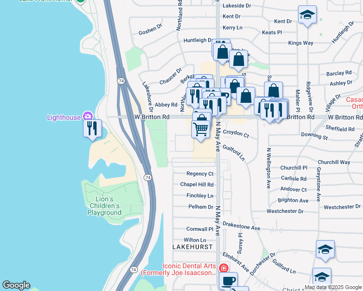 map of restaurants, bars, coffee shops, grocery stores, and more near 3200 West Britton Road in Oklahoma City