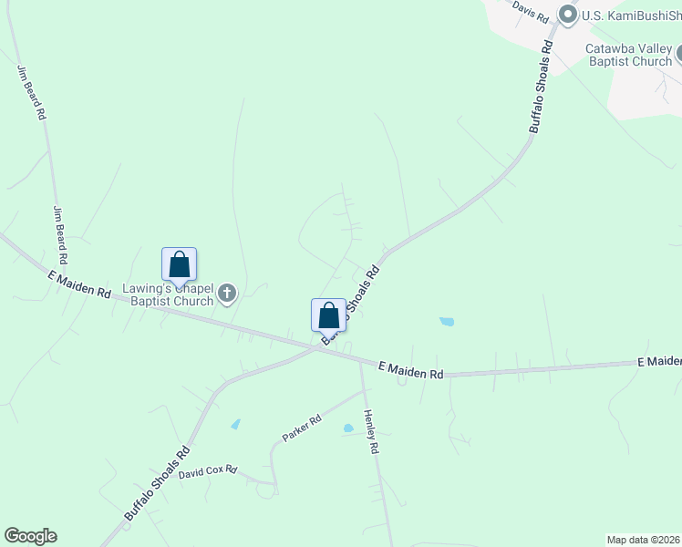 map of restaurants, bars, coffee shops, grocery stores, and more near 4616 Gray Birch Drive in Maiden