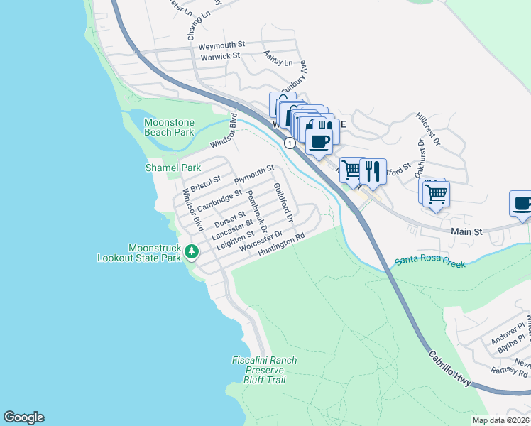map of restaurants, bars, coffee shops, grocery stores, and more near 515 Lancaster Street in Cambria