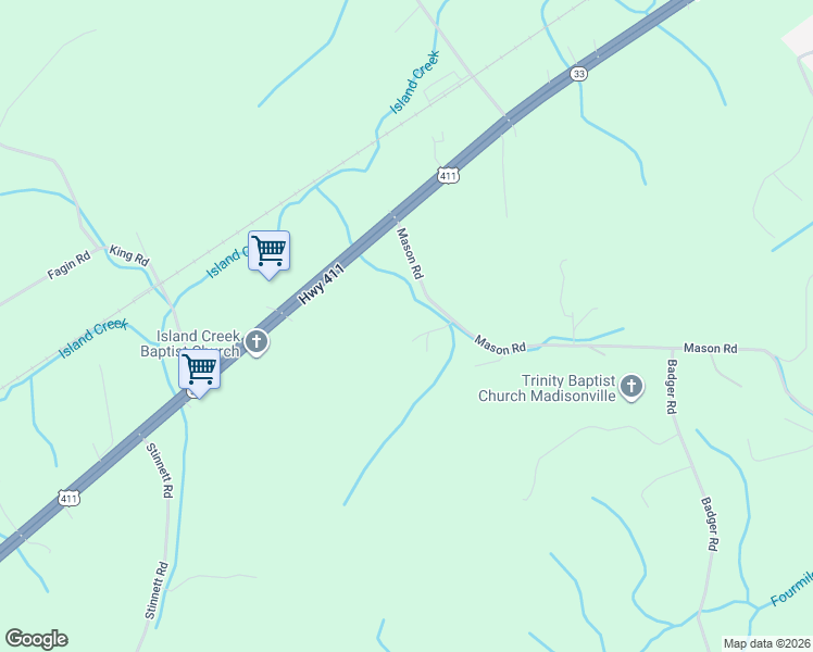 map of restaurants, bars, coffee shops, grocery stores, and more near 162 Mason Road in Madisonville