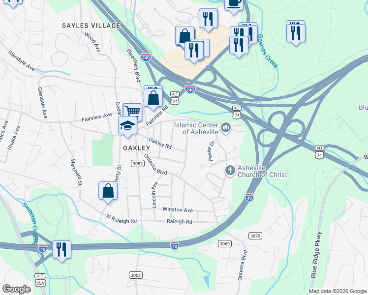 map of restaurants, bars, coffee shops, grocery stores, and more near 55 Wilmington Road in Asheville