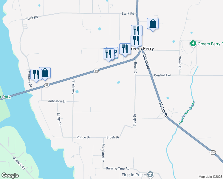 map of restaurants, bars, coffee shops, grocery stores, and more near 102 Brush Drive in Higden