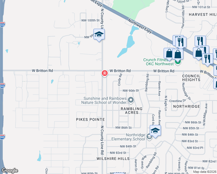 map of restaurants, bars, coffee shops, grocery stores, and more near 9104 Tracy Drive in Oklahoma City