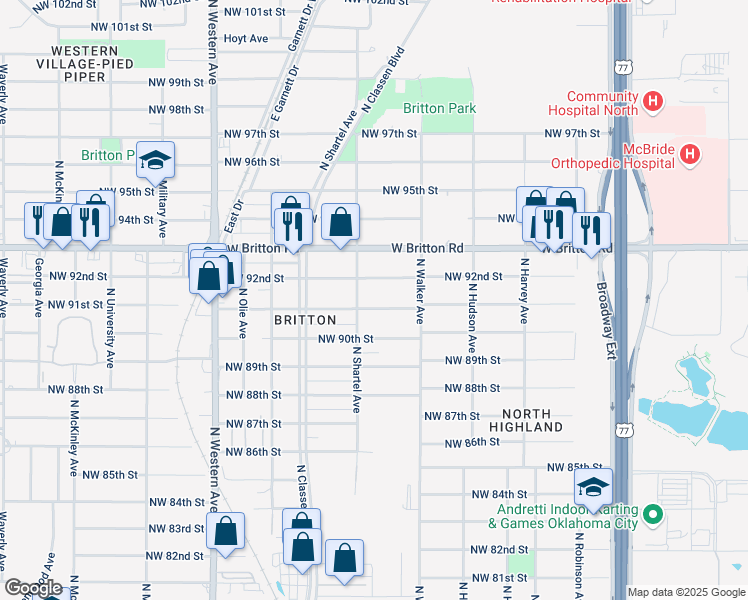 map of restaurants, bars, coffee shops, grocery stores, and more near 601 Northwest 91st Street in Oklahoma City