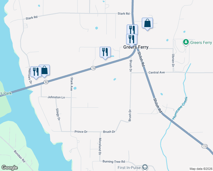 map of restaurants, bars, coffee shops, grocery stores, and more near 102 Brush Drive in Higden