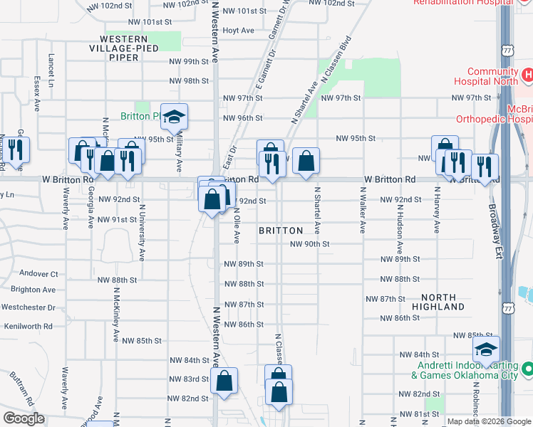 map of restaurants, bars, coffee shops, grocery stores, and more near 813 Northwest 91st Street in Oklahoma City