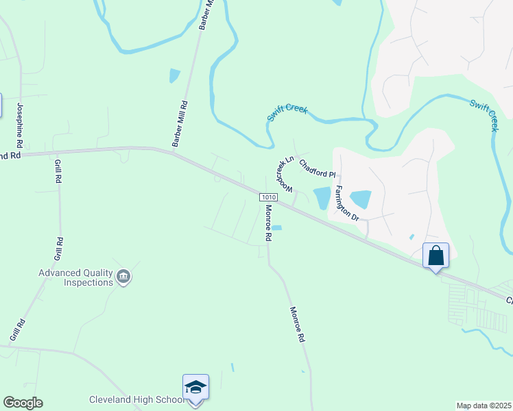 map of restaurants, bars, coffee shops, grocery stores, and more near 117 Joterrel Ct in Clayton