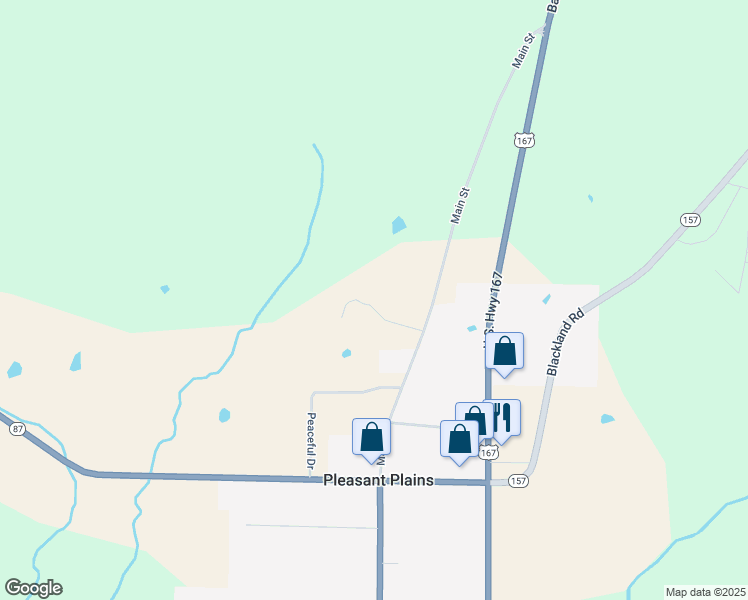 map of restaurants, bars, coffee shops, grocery stores, and more near 80 Burress Lane in Pleasant Plains