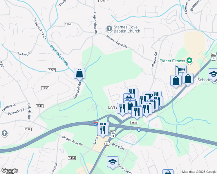map of restaurants, bars, coffee shops, grocery stores, and more near 65 Crowell Road in Asheville