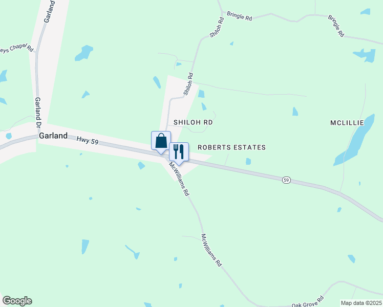 map of restaurants, bars, coffee shops, grocery stores, and more near 5666 Tennessee 59 in Garland