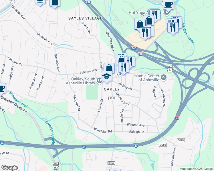 map of restaurants, bars, coffee shops, grocery stores, and more near 753 Fairview Road in Asheville