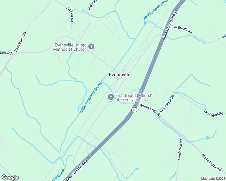 map of restaurants, bars, coffee shops, grocery stores, and more near 100 White Flats Road in Evensville
