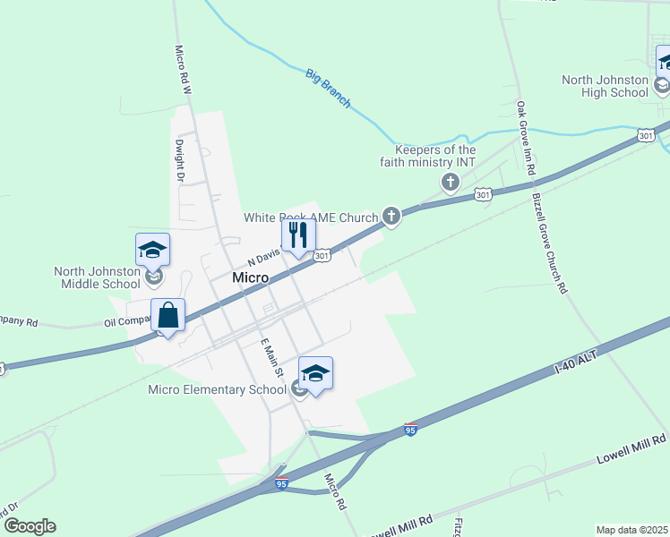 map of restaurants, bars, coffee shops, grocery stores, and more near 406 U.S. 301 in Kenly
