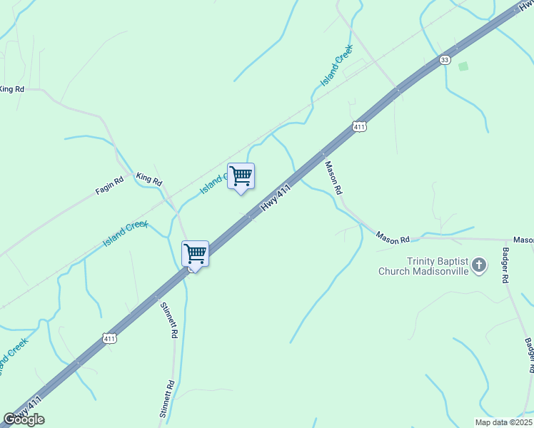 map of restaurants, bars, coffee shops, grocery stores, and more near 2467 U.S. 411 in Madisonville