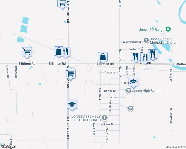 map of restaurants, bars, coffee shops, grocery stores, and more near Georgia Street in Jones