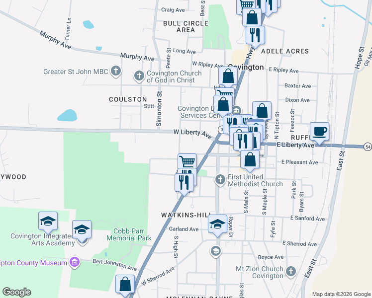 map of restaurants, bars, coffee shops, grocery stores, and more near 208 South High Street in Covington