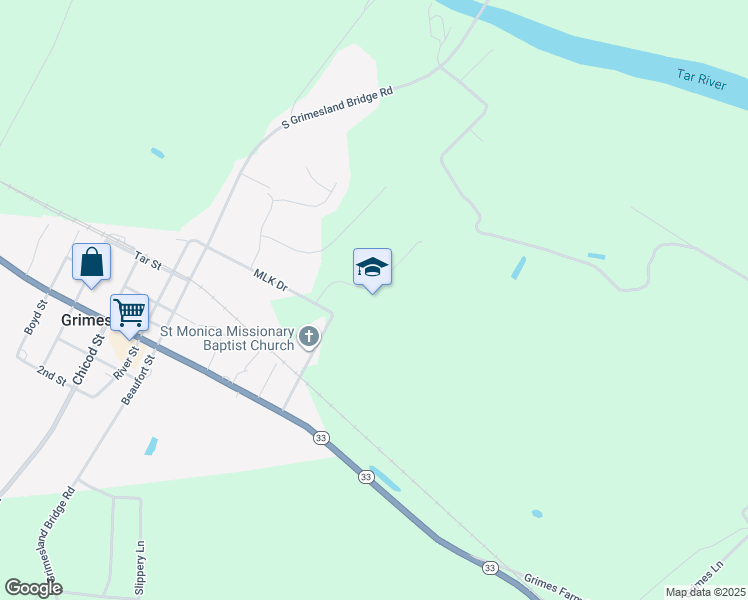 map of restaurants, bars, coffee shops, grocery stores, and more near 4839 School Road in Grimesland