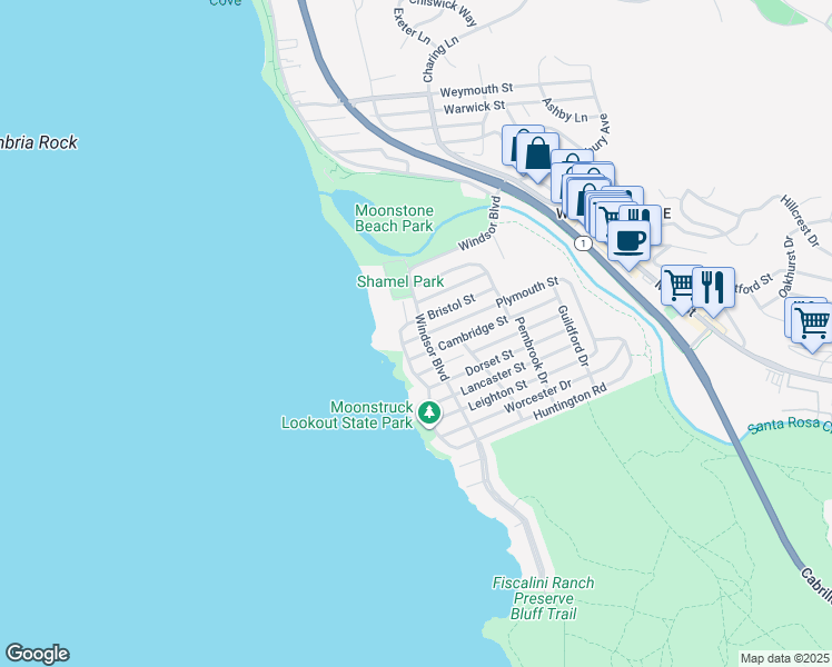 map of restaurants, bars, coffee shops, grocery stores, and more near 295 Plymouth Street in Cambria