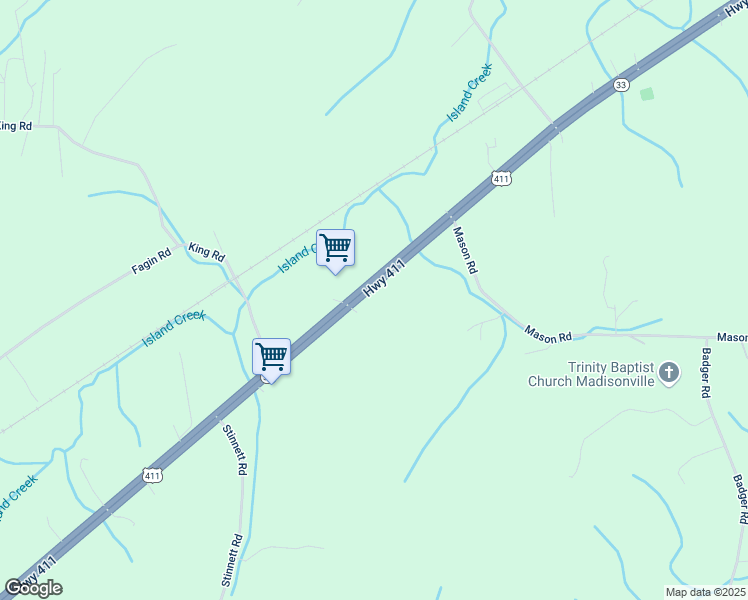 map of restaurants, bars, coffee shops, grocery stores, and more near 2467 U.S. 411 in Madisonville