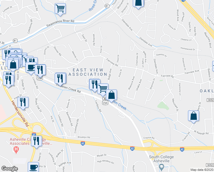map of restaurants, bars, coffee shops, grocery stores, and more near 46 Alta Avenue in Asheville