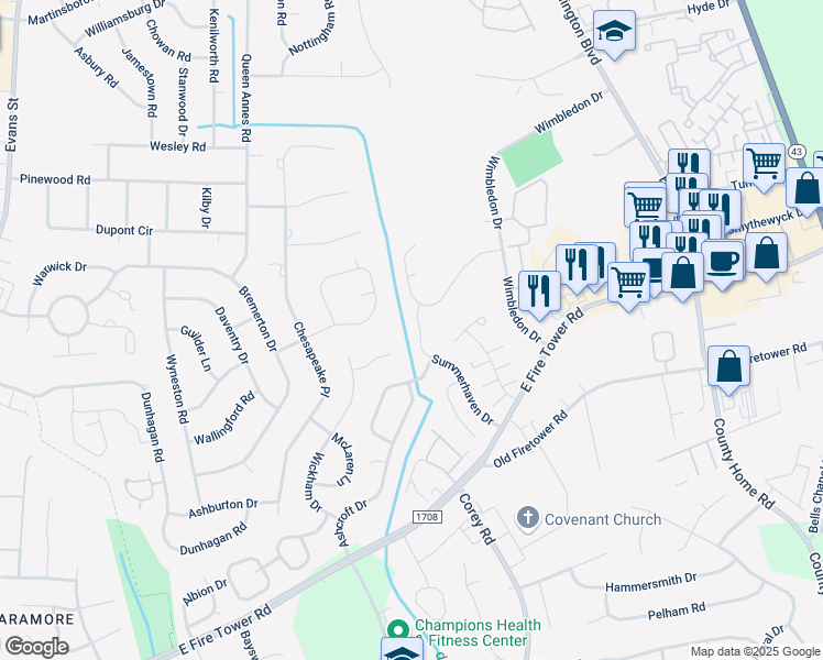 map of restaurants, bars, coffee shops, grocery stores, and more near 1206A Holden Drive in Greenville