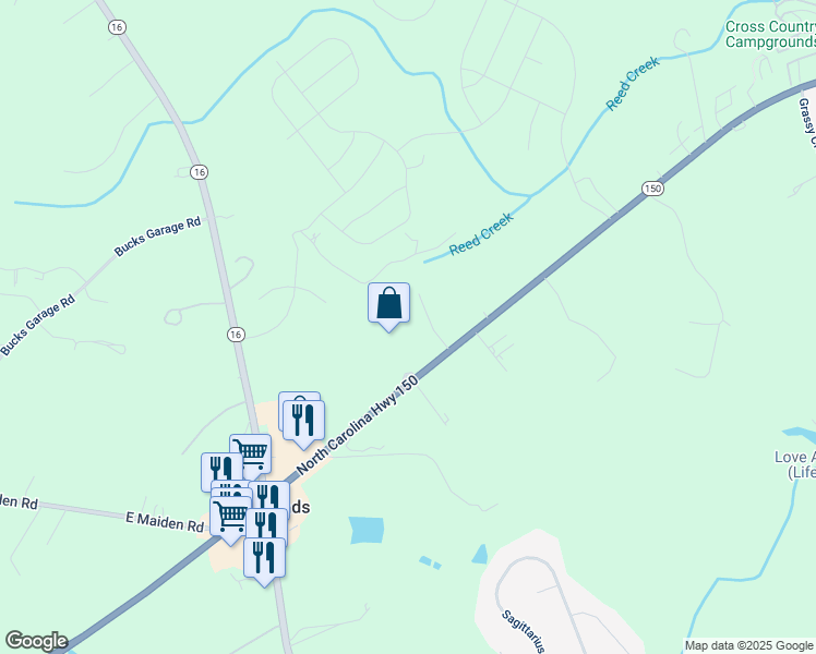 map of restaurants, bars, coffee shops, grocery stores, and more near 5814 East Nc 150 Highway in Maiden