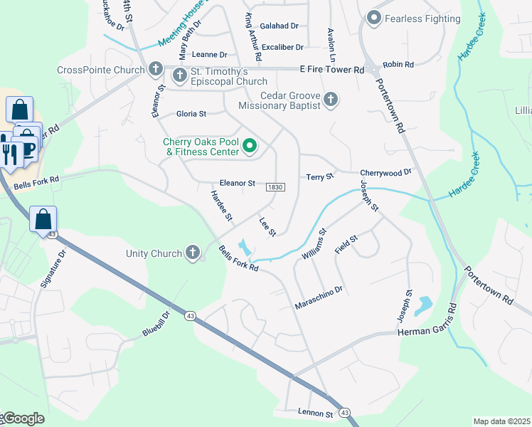map of restaurants, bars, coffee shops, grocery stores, and more near 426 Lee Street in Greenville