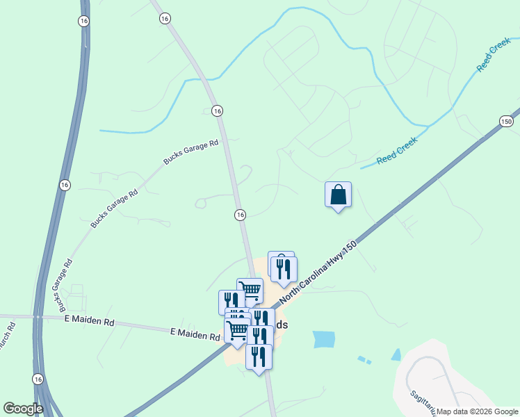 map of restaurants, bars, coffee shops, grocery stores, and more near 5834 North Carolina 16 in Maiden