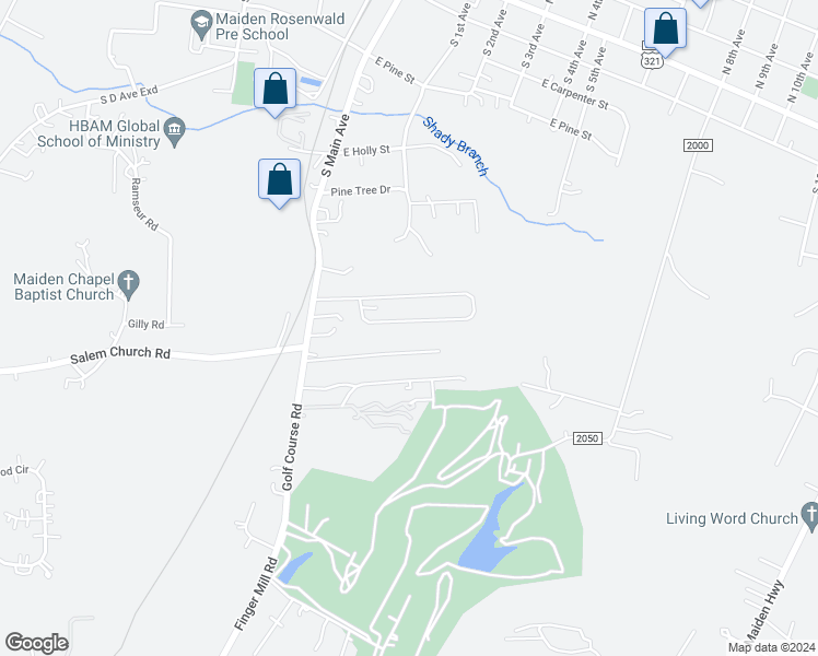 map of restaurants, bars, coffee shops, grocery stores, and more near 304-310 Old Tavern Ln in Maiden