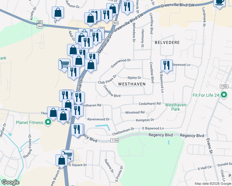 map of restaurants, bars, coffee shops, grocery stores, and more near 110-112 Antler Road in Greenville