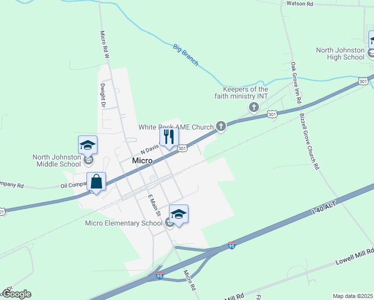 map of restaurants, bars, coffee shops, grocery stores, and more near 406 U.S. 301 in Kenly