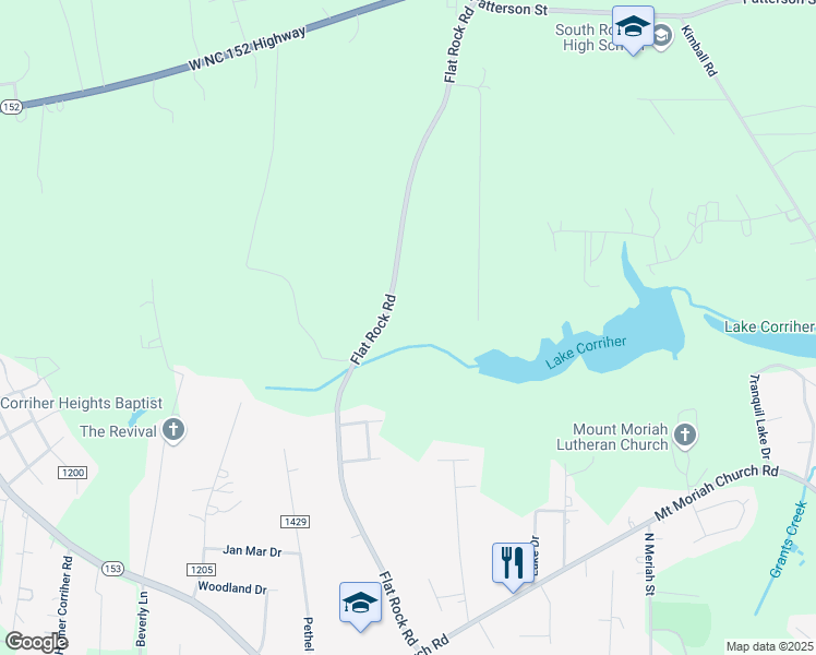 map of restaurants, bars, coffee shops, grocery stores, and more near 1720 Flat Rock Road in China Grove