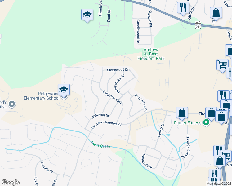 map of restaurants, bars, coffee shops, grocery stores, and more near 3374 Honeysuckle Drive in Winterville