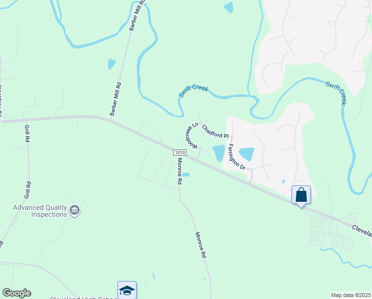 map of restaurants, bars, coffee shops, grocery stores, and more near 57 Woodcreek Lane in Clayton