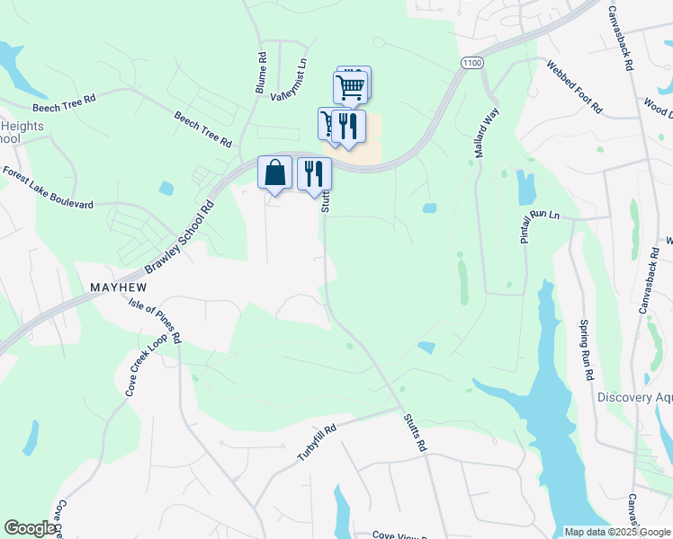 map of restaurants, bars, coffee shops, grocery stores, and more near 173 Stutts Road in Mooresville