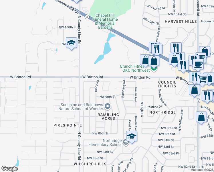 map of restaurants, bars, coffee shops, grocery stores, and more near 9217 Aaron Drive in Oklahoma City