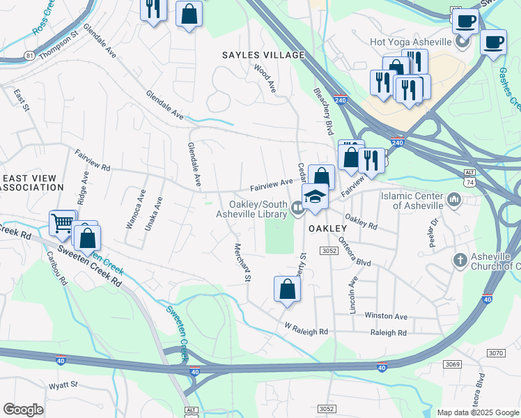 map of restaurants, bars, coffee shops, grocery stores, and more near in Asheville