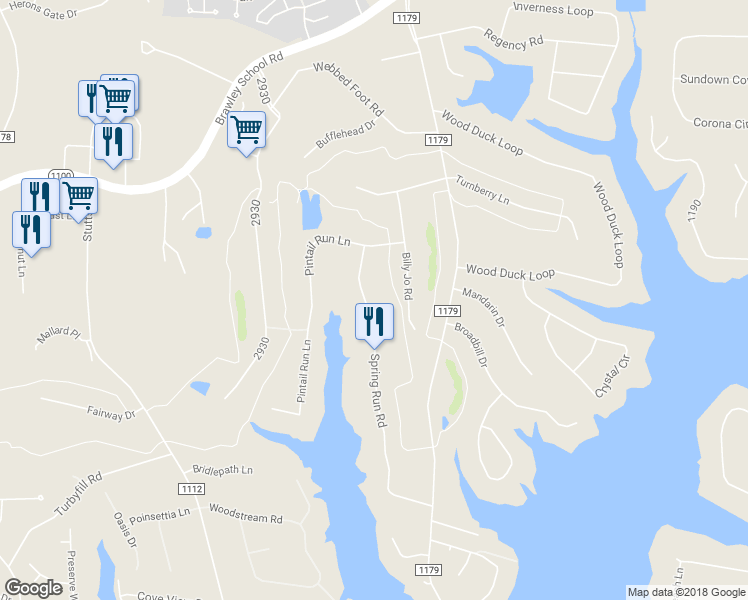 map of restaurants, bars, coffee shops, grocery stores, and more near 135 Spring Run Road in Mooresville