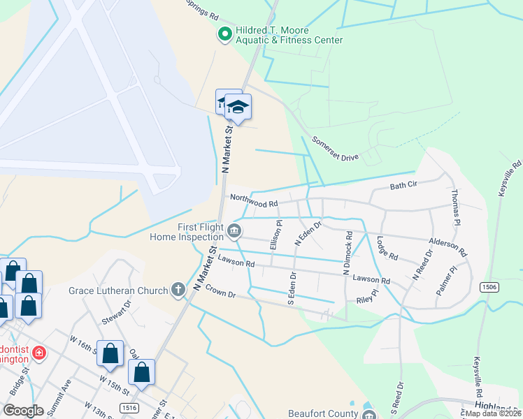 map of restaurants, bars, coffee shops, grocery stores, and more near 109 Northwood Road in Washington