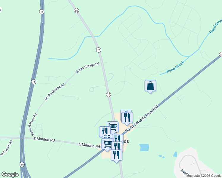 map of restaurants, bars, coffee shops, grocery stores, and more near 5834 North Carolina 16 in Maiden