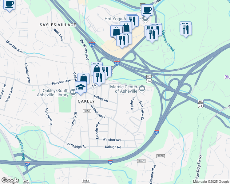 map of restaurants, bars, coffee shops, grocery stores, and more near 29 Wilmington Road in Asheville