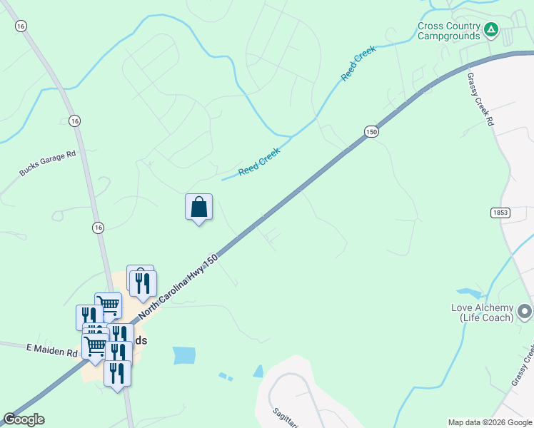 map of restaurants, bars, coffee shops, grocery stores, and more near 5872 North Carolina 150 in Denver