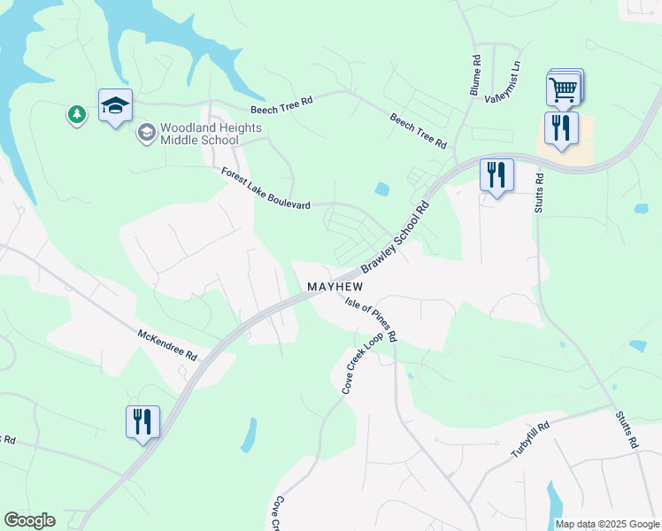 map of restaurants, bars, coffee shops, grocery stores, and more near 1284 Brawley School Road in Mooresville