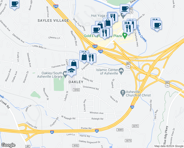 map of restaurants, bars, coffee shops, grocery stores, and more near 23 Hilldale Road in Asheville