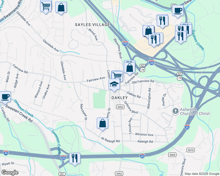 map of restaurants, bars, coffee shops, grocery stores, and more near 744 Fairview Road in Asheville