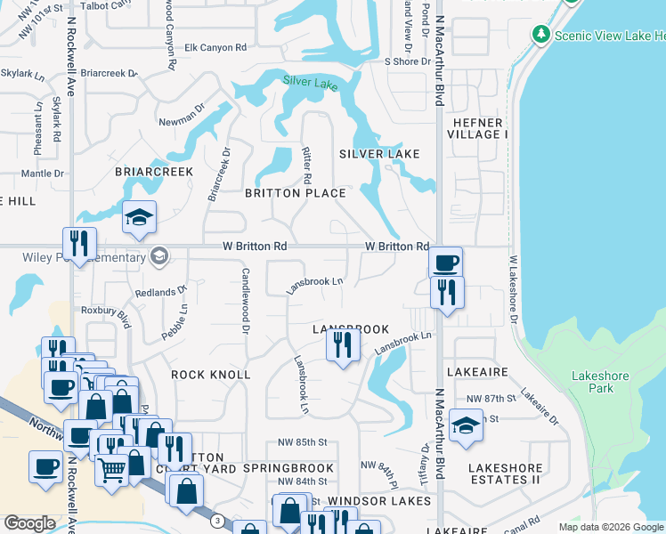 map of restaurants, bars, coffee shops, grocery stores, and more near 6208 Latham Court in Oklahoma City