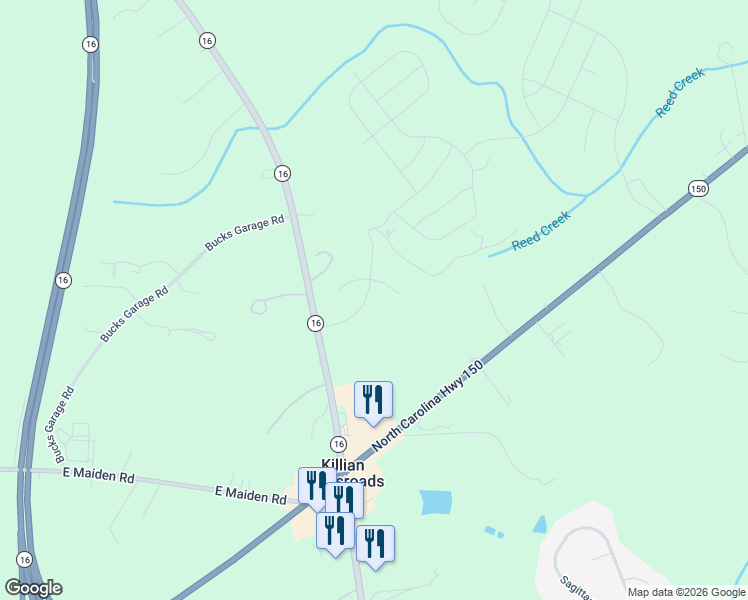 map of restaurants, bars, coffee shops, grocery stores, and more near 5858 South Nc 16 Highway in Maiden